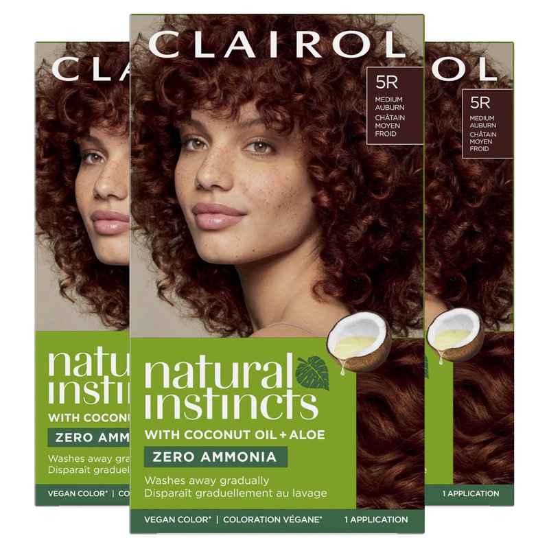 Clairol Natural Instincts Demi-Permanent Hair Dye, 5R Medium Auburn | Ammonia‑Free, Vegan Hair Color with Coconut Oil & Aloe Vera | Pack of 3