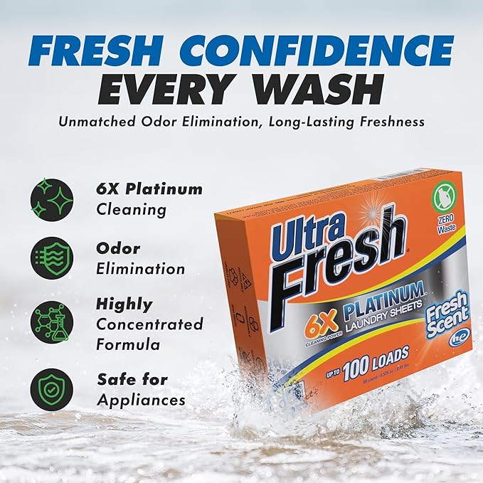 Ultra Fresh Platinum 2 Pack Laundry Soap Detergent Sheets, Ultra Concentrated, Stain Fighting, Fresh Scent, 200 Loads