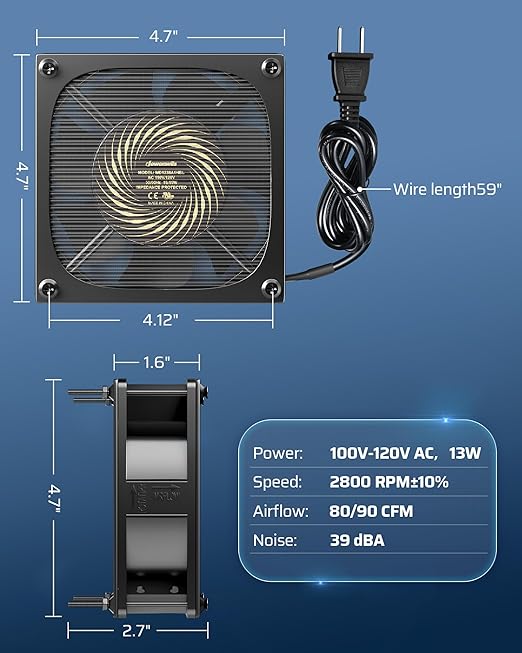 DEWENWILS Exhaust Fan 120V AC, Waterproof Ventilation Fan 30 Mesh Metal Filter, 120mm x 38mm, Dustproof DIY Cooling Fans for Reptile Pet Enclosures Cabinet, 2850RPM 90CFM UL Listed, 2 Pack