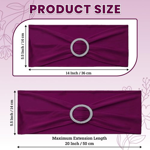 MDS Spandex Chair Sashes - Universal Fit Elastic Stretch Bands with Buckle Slider Bow | Pack of 250 - Eggplant