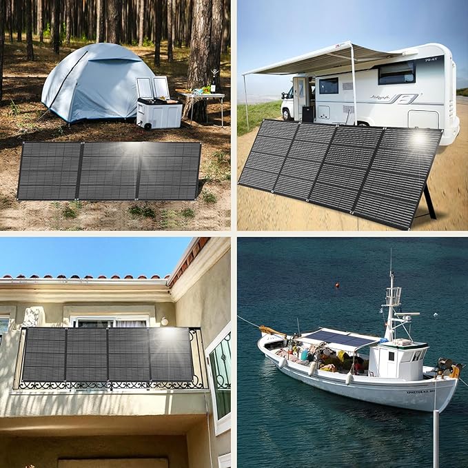 Voominhtec 310W 18V Portable Foldable Solar Panel Monocrystalline ETFE 24% High Efficiency Foldable Kickstand Ultra-Light Waterproof IP65 Solar Charger for Power Station Off Grid Outdoor