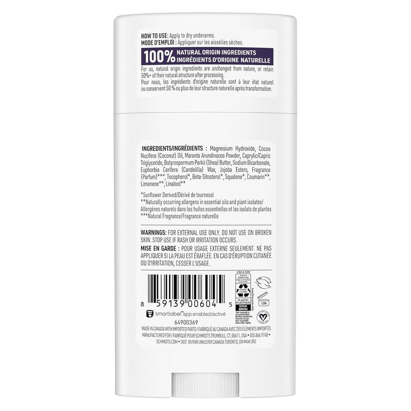 Schmidt's Aluminum-Free Vegan Deodorant - Lavender & Sage | 24-Hour Odor Protection, Natural Ingredients, 2.65 oz