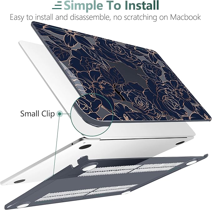 TWOLSKOO for MacBook Air 15 inch Case 2026 2025 2024 2023 Release M5 A3448 M4 A3241 M3 A3114 M2 A2941, Plastic Hard Shell & Screen Protector & Keyboard Cover & Trackpad Film, Elegant Roses