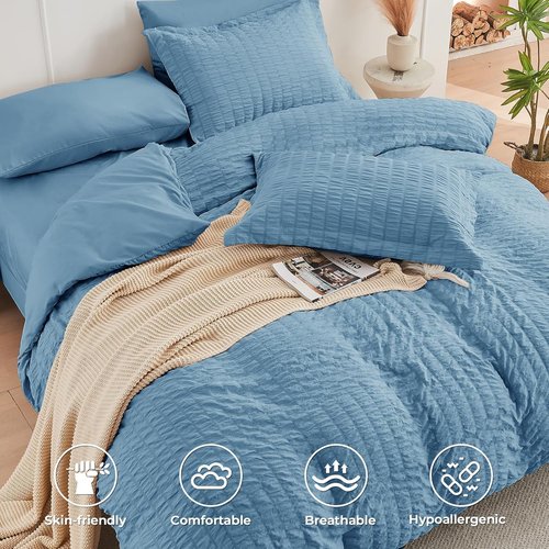 HYMOKEGE California King Comforter Set - Luxurious 7-Piece All-Season Bedding in Mineral Blue