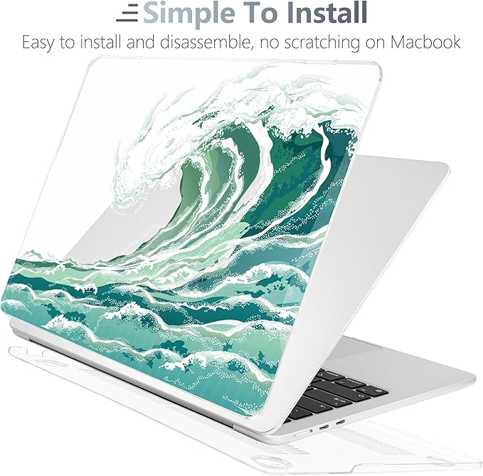 Batianda Premium Case for New MacBook Air 15 inch M5 Chip 2026 M4 2025 M3 2024 M2 2022 Model, Ultra Slim 1.2mm Glossy Protective Plastic Hardshell & Keyboard Cover & Screen Protector, Waves