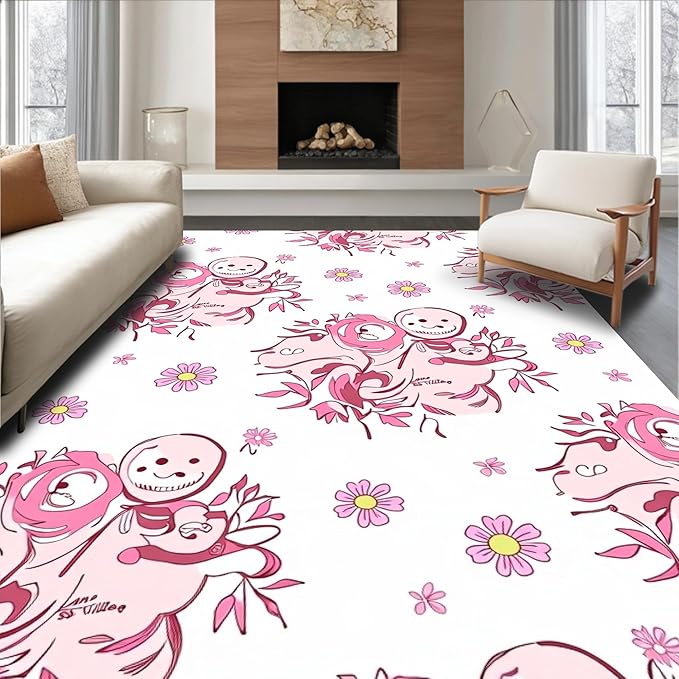 Flatwoven High Traffic Area Rug 4x6, Vintage Snowman Holiday Shower Curtain with Bath Toilet Cover, Non Slip, Stain Resistant, Washable Area Rugs for Living Room, Bedroom (Pink, 4x6)
