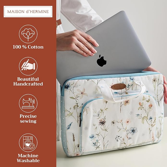 Maison d'Hermine Laptop Bag with Pocket Upto 15.5 inch Stain and Water Repellent Cotton Canvas Spring Summer (Ice Florals)