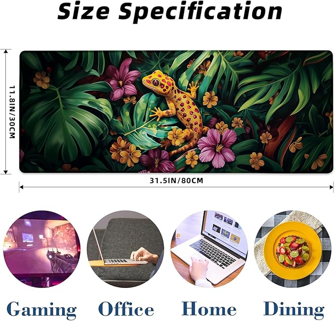Kibue Lizard Gaming Mouse Pad Extended Desk Computer Keyboard Laptop Mouse Pads for Gaming Home Office Work, Large Long Desk Mat Mousepad with Non-Slip Rubber Base 31.5×11.8inch(20)