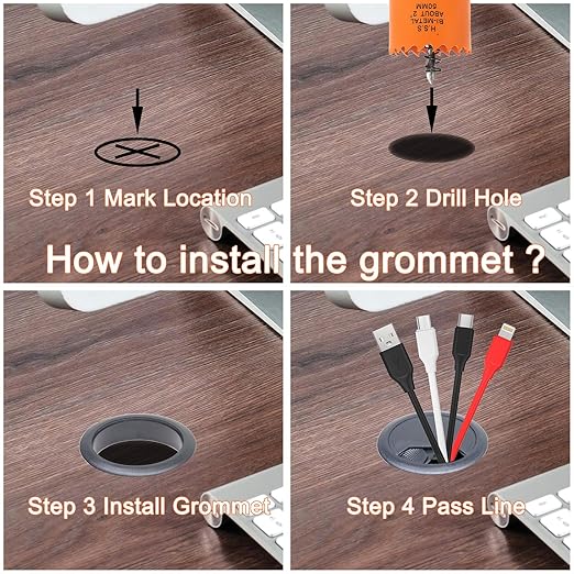 VIKITON Desk Grommet 2 inch with Hole Saw, 8PCS, Black