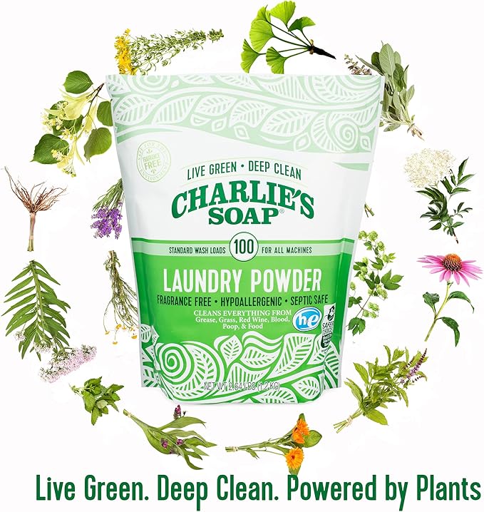 Charlieâs Soap Laundry Powder (100 Loads, 3 Pack) Hypoallergenic Deep Cleaning Washing Powder Detergent â Eco-Friendly, Safe, and Effective