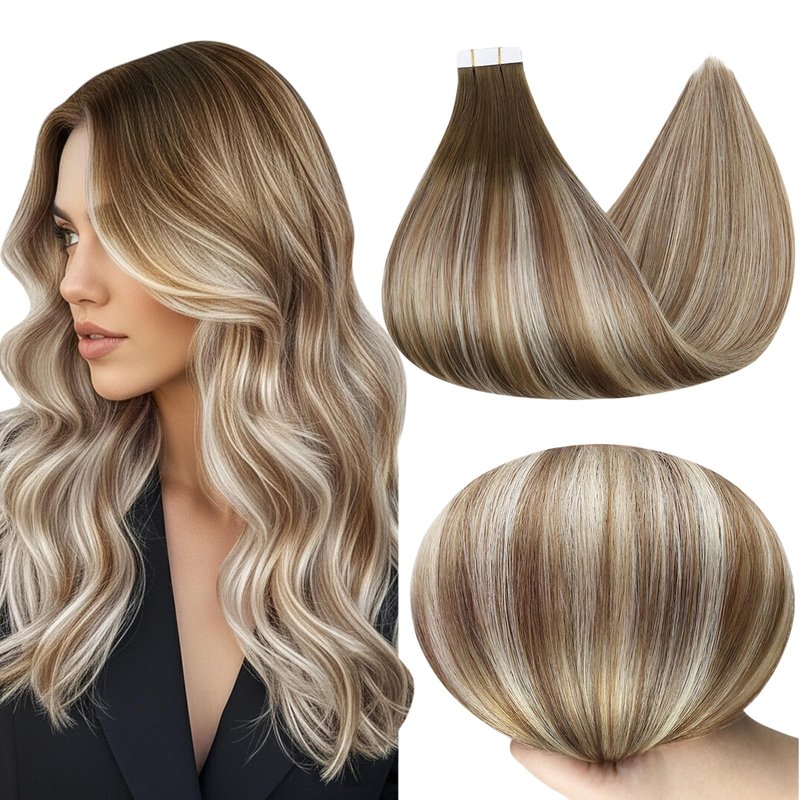 Full Shine Tape in Hair Extensions Human Hair 18 Inch Hair Extensions Tape in Color Dark Brown 3 Fading to 8 and 22 Tape in Hair Extensions 20Pcs 50Grams Balayage Tape Extensions For Women