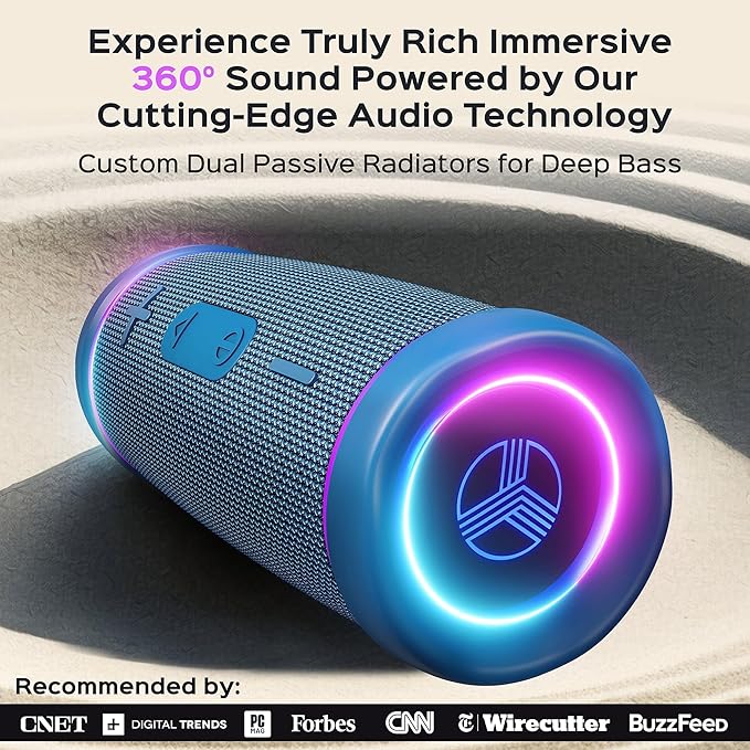 TREBLAB HD77 – Waterproof Bluetooth Speaker, 30W Loud 360° Sound, Deep Bass, IPX7, TWS Pairing, RGB Lights, 20H Battery, Portable Wireless Speaker for Outdoor, Beach, Camping, Party, Travel