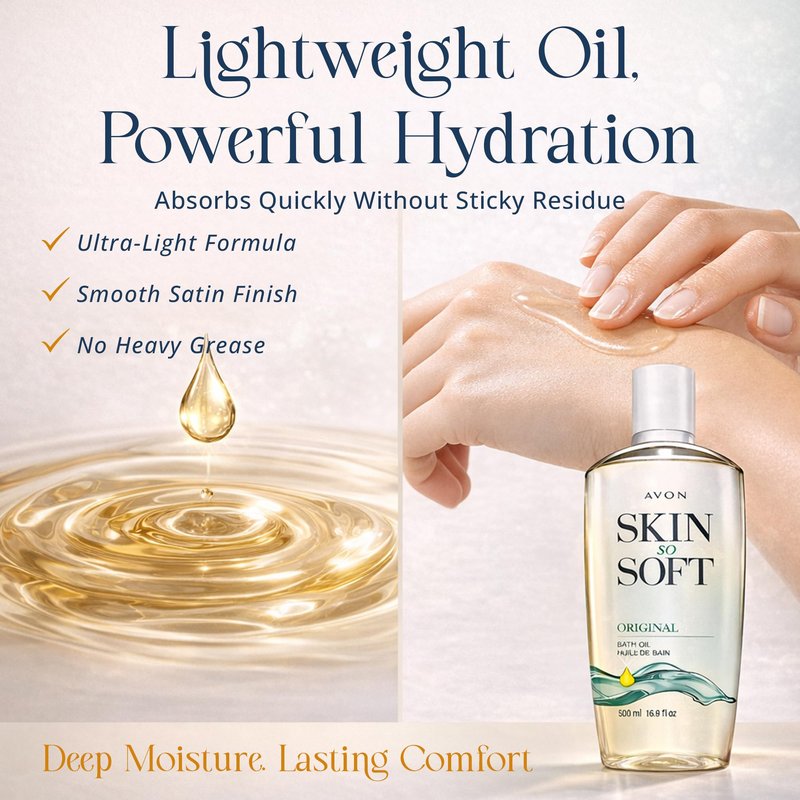 AVON Skin So Soft Original Bath Oil for Women, Moisturizing Body Oil with Jojoba Oil for Dry Skin, 16.9 fl oz Hydrating Shower Oil; Perfect as an After-Shower Skin Softener for All Adults