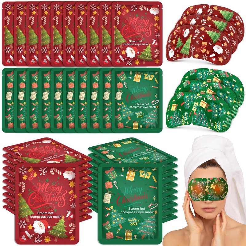 Bonuci 60 Pcs Christmas Eye Masks - Disposable Heating Eye Masks for Dry Eyes, Stress Relief & Puffiness | Perfect Spa Gift