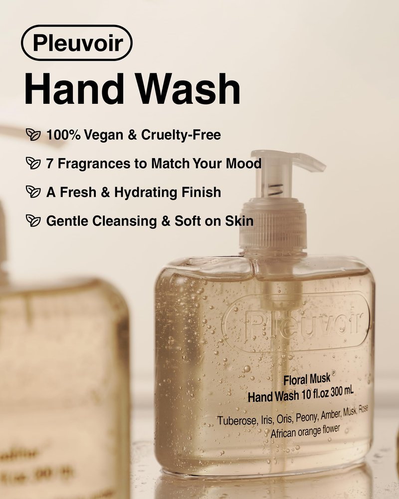 Pleuvoir Hand Wash Floral Musk - Hydrating Liquid Hand Soap - Creamy Musk Wildflower Garden Scent - Moisturizing with Hyaluronic Acid, Ceramides - Vegan, K-Beauty 10 fl.oz