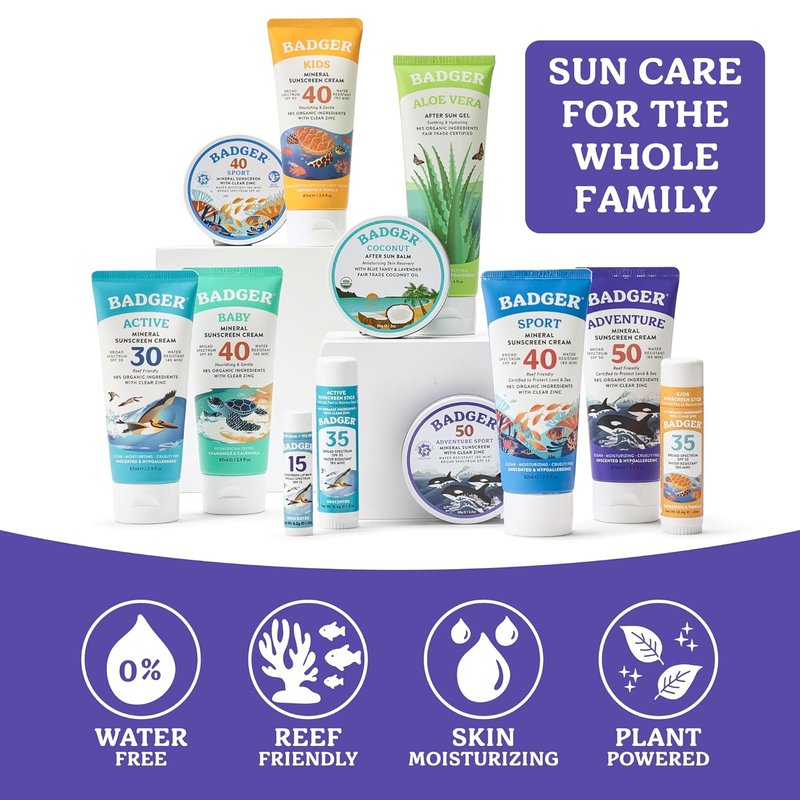 Badger Reef Safe Mineral Sunscreen SPF 50 - 98% Organic Zinc Oxide, Non-Toxic, Water Resistant | 2.4 oz Tin (2 Pack)