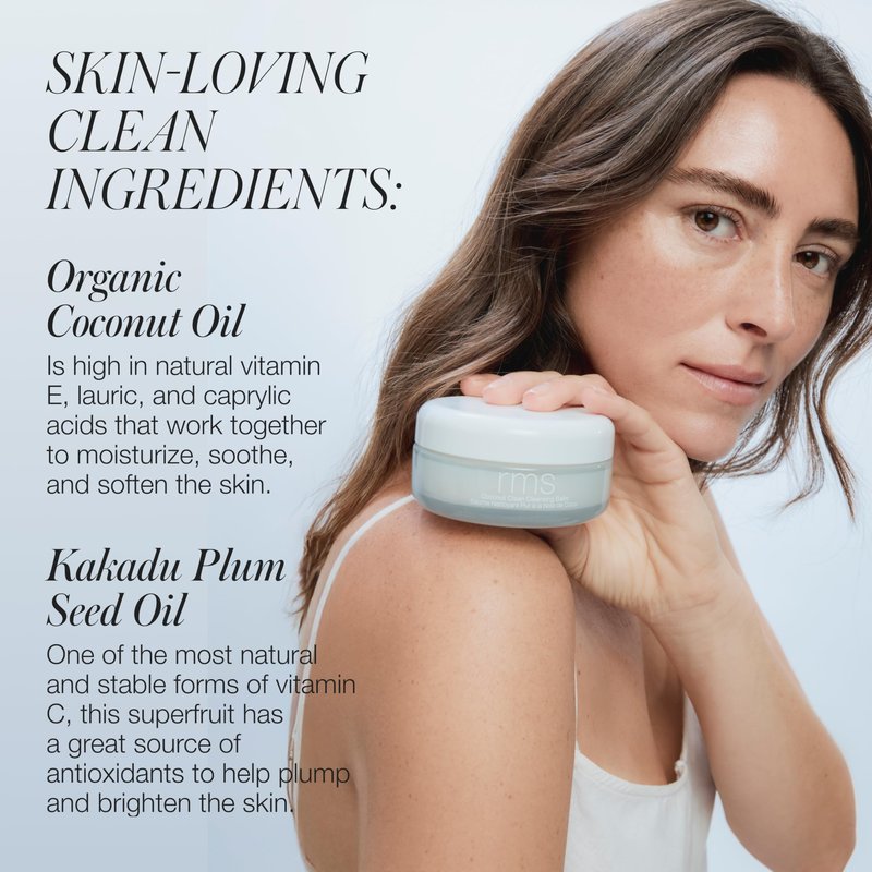 RMS Beauty Coconut Clean Cleansing Balm - Hydrating Makeup Remover & Face Wash - Melting Balm to Oil with Vitamin C & Kakadu Plum - 1.76 oz