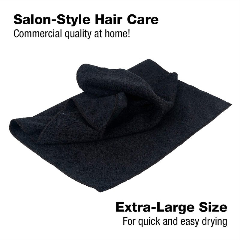 Eurow Microfiber Salon Towels – Bleachproof, Ultra Absorbent & Quick Drying – Soft, Lightweight & Durable for Hair Styling, Beauty, Barber & Spa Use, 16 x 29 Inches, 10-Pack, Black