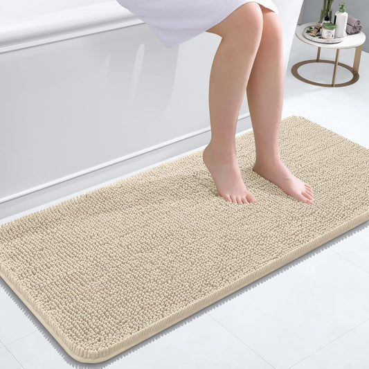 OLANLY Bathroom Runner Rugs - Extra Soft Chenille Bath Mats | 47x20, Quick Dry, Machine Washable, Sand