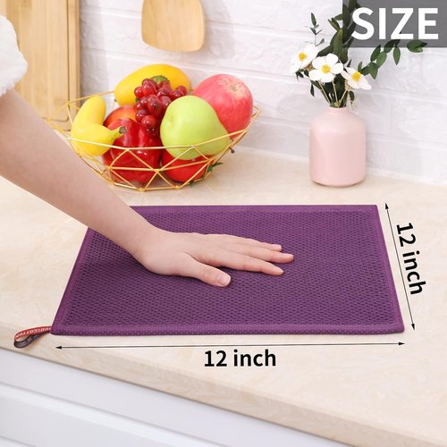 Homaxy 100% Cotton Waffle Weave Dish Cloths - Ultra Soft & Absorbent Kitchen Towels | 12x12 Inches, 6-Pack, Purple