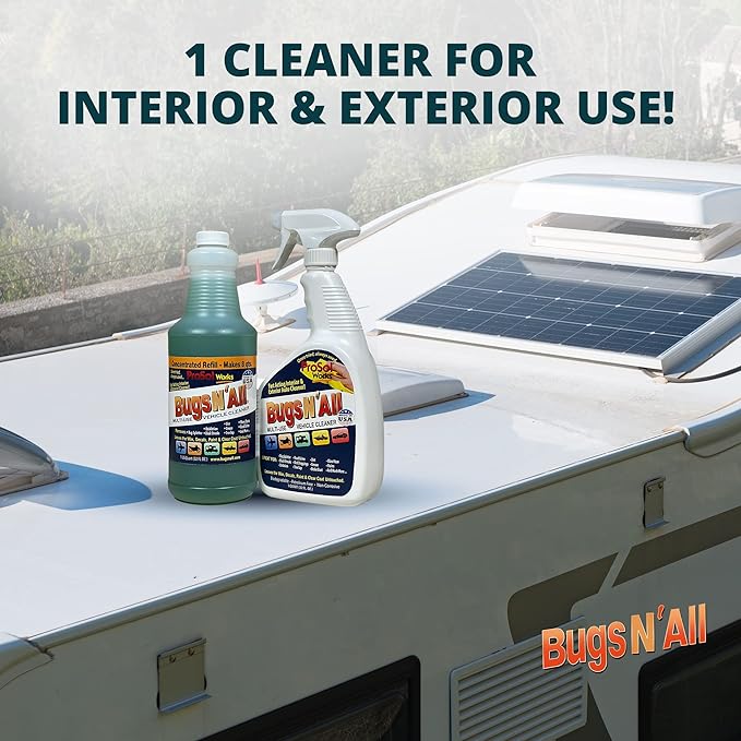 Bugs Nâ All Multipurpose Car Cleaner & Degreaser - Bug & Tar Remover Concentrate 32 oz - Exterior Cleaner Safe for Car Paint, Metal, Chrome, Aluminum, Windows & Mirrors - w/Free 32 oz Spray Bottle