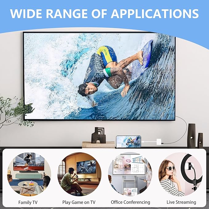 Kinhaly USB C to HDTV for TV, 4K@60Hz Type C to Adapter with Charging Port, iPhone to HD to USB C Adapter Compatible for iPhone 16/15 Series/iPad Pro/Galaxy/MacBook Pro to HDTV Projector