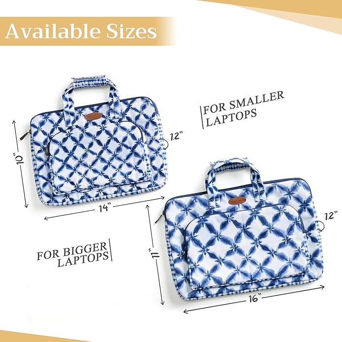 Maison d'Hermine Laptop Bag with Pocket Upto 13.5 inch Stain and Water Repellent Cotton Canvas Spring Summer (Shibori)
