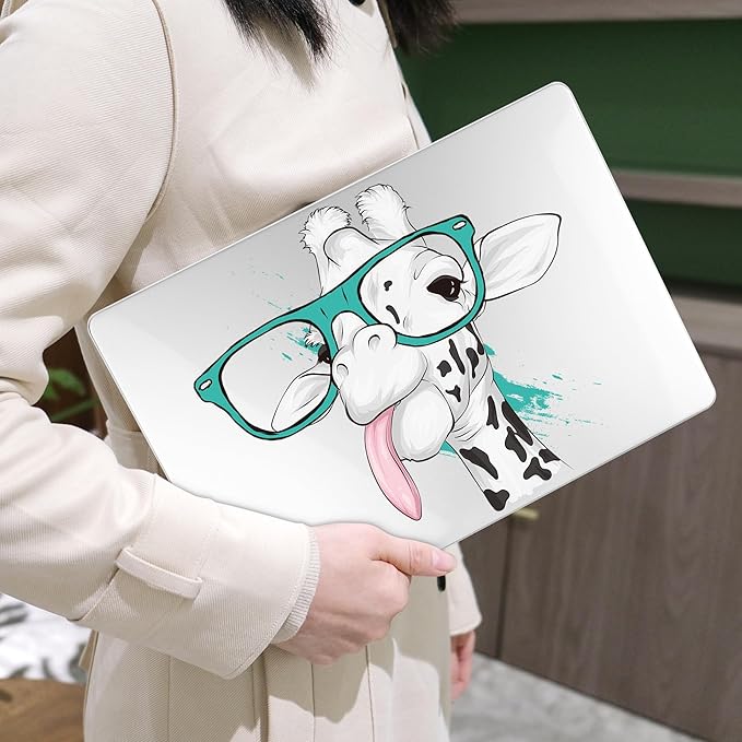 MEEgoodo for MacBook Air 13 inch Case 2021 2020 2019 2018 Released A2337 M1 A2179 A1932 with Touch ID, Plastic Hard Shell & Keyboard Cover Compatible with MacBook Air 13.3, Funny Giraffe