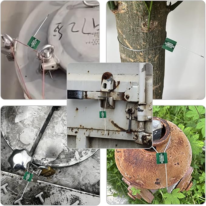 LeadSeals 100 Green Steel Cable Seals With Barcode - High Security Numbered Truck Anti-Tamper Pull Tite Tags - Metal Container Shipping Self-Locking Safety Ties ISO 17712