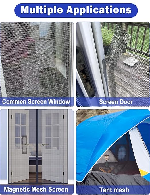 WOHOHOHO Window Screen Repair Tape, 2 in X 20 FT (240IN) Grey Screen Patch Repair Kit, 3-Layer Strong Adhesive Invisible Screen Tape Mesh Repair for Windows, Doors Garage Mosquito Net Magnetic Screen