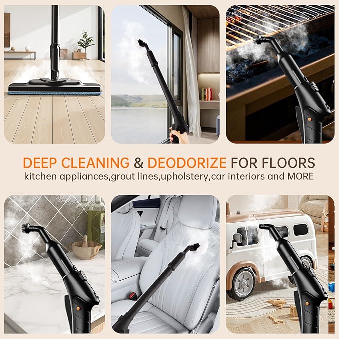 Powerful Steam Cleaner for Home, Chemical-Free Multipurpose Steam Cleaner, 3-Steam Volumes Comfy Handle, Portable Deep Cleaning Lightweight Steamer for Car Detailing Carpet Upholstery Tile Grout
