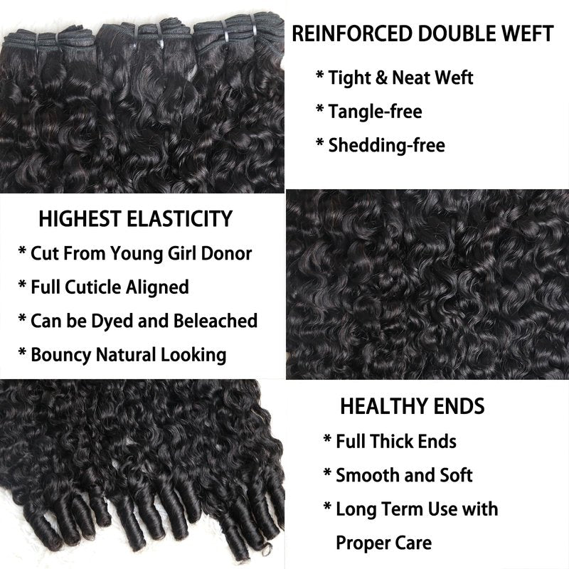 Curly Human Hair Bundles 16 Inches Water Wave Burmese Curly Bundles Human Hair Weave with Spiral End 3c4a Quick Weave Hair Bundles for Women Natural Black 1 Bundle