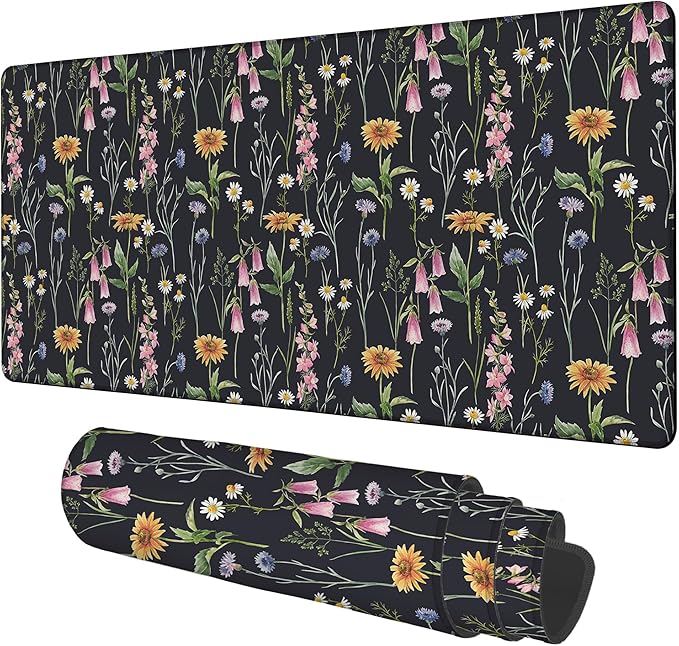 NITAHHHY Large Mouse Pad Field Flowers Gaming Desk Pad Computer Keyboard Non-Slip Waterproof Mouse Mat with Rubber Base and Stitched Edges Entertainment Office Writing Desk Mat 35.4 x 15.7 Inches