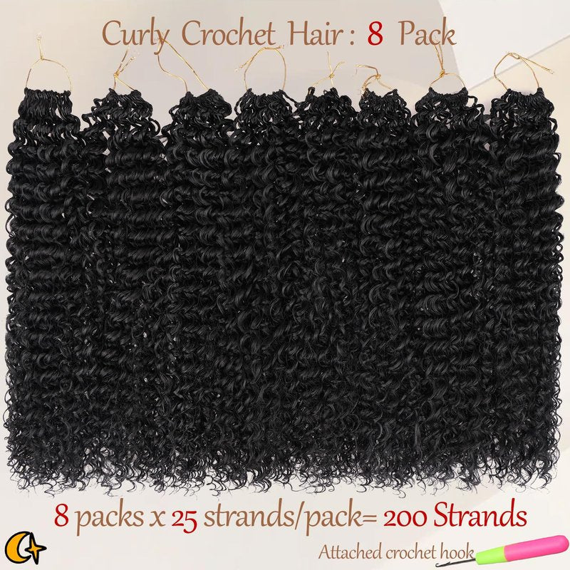 Beverlee Kinky Crochet Hair - 14 Inch Curly & Wavy Synthetic Pre-Looped Crochet Hair for Black Women - 8 Packs