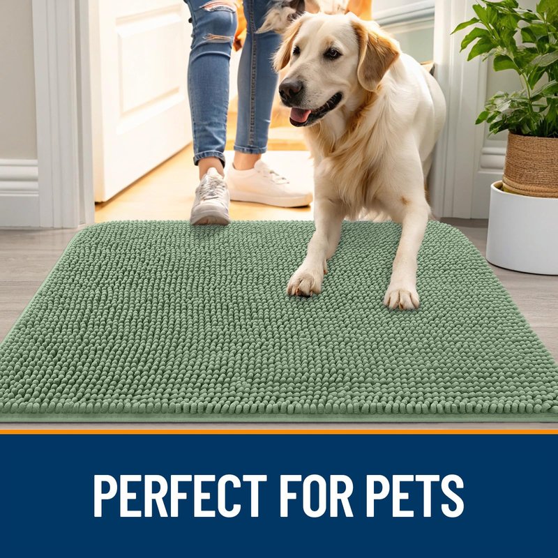 OLANLY Dog Door Mat for Muddy Paws 70x32, Absorbs Moisture and Dirt, Absorbent Non-Slip Washable Doormat, Quick Dry Chenille Mud Mat, Entry Indoor Entryway Carpet for Inside Floor, Olive Green
