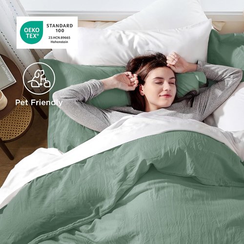 Bedsure Sage Green Duvet Cover - Extra Soft 3-Piece Bedding Set, Queen Size 90x90 Inches with Zipper Closure & 2 Pillow Shams