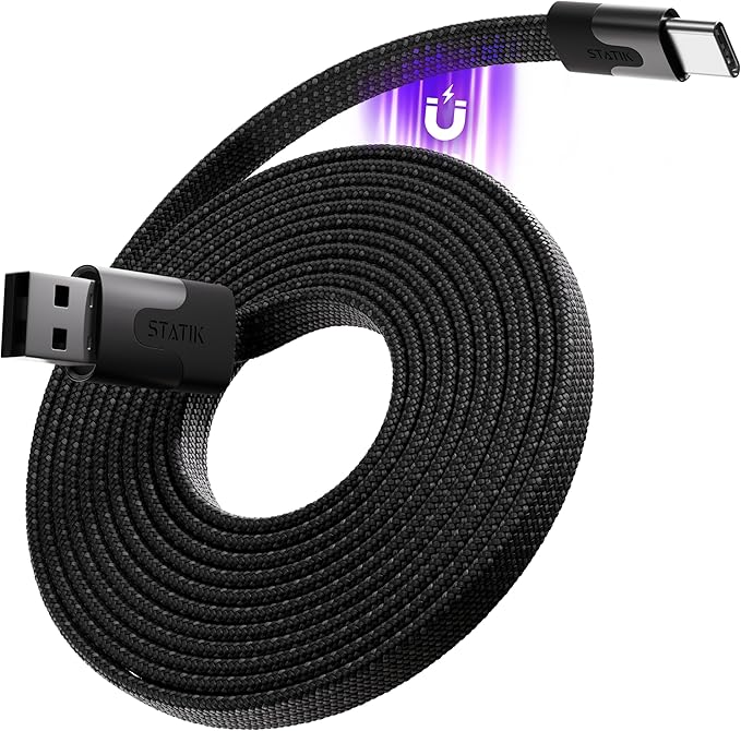 Statik MagStack Slim - USB to USB C Cable, Magnetic Anti Tangle Flat A to Type C Charger Fast Charging Cord, Magnetic Charging Cable, Compatible with iPhone, iPad & Android, 27W 6FT