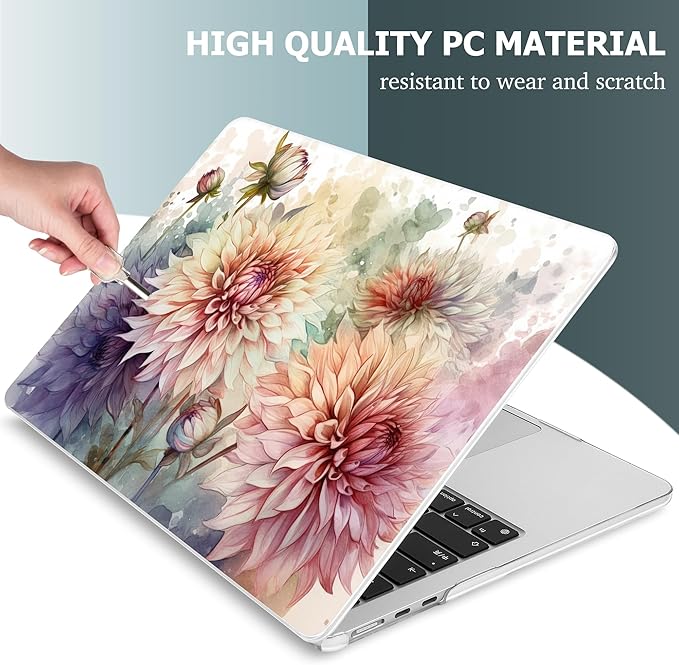 Mektron for 2026 MacBook Air 13-inch M5 Laptop Case A3449 with 13.6-inch Liquid Retina Display Fits 2025 A3240 M4 2024 A3113 M3 2023 A2681 M2 Printed Shell for MacBook Air 13.6", Watercolor Dahlias