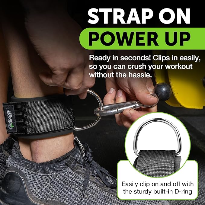 Gradient Fitness Ankle Straps (2 Pack) | Ankle Strap for Cable Machine, Ankle Bands for Working Out, Cable Ankle Strap, Cable Machine Attachment, Ankle Cable Attachments for Gym (Black & Black)
