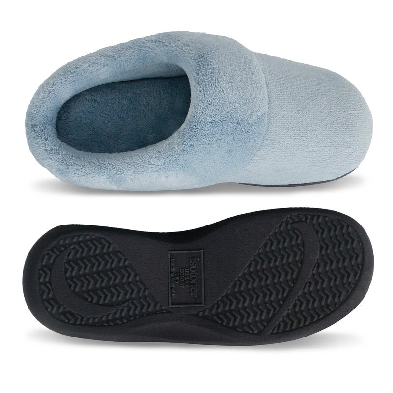 isotoner Women's Classic Clog Slippers with Memory Foam Comfort and Non-slip Sole Slipper, Blue Fog, 8.5-9