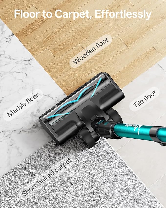 Cordless Vacuum Cleaner, 8-in-1 Cordless Stick Vacuum Cleaner with 3 Suction Modes, Up to 45mins Runtime, Rechargeable, Self-Standing, Vacuum Cleaners for Home Pet Hair Carpet Car Hard Floor, Green