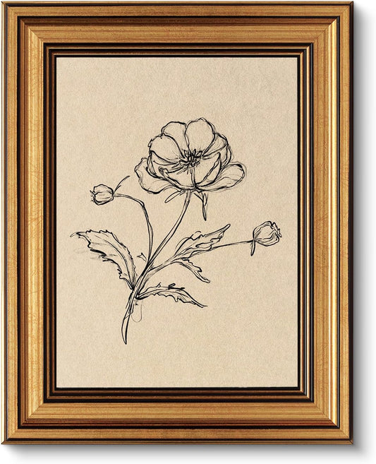 VIYYIEA Vintage Gold Framed Poppy Canvas Wall Art | Elegant Home Decor for Living Room & Bedroom (10L x 8W)