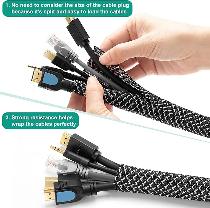 ZhiYo 6.6ft 1 inch Cable Sleeve, Black - White