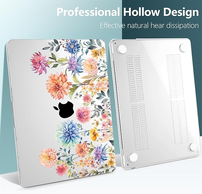 TWOLSKOO for MacBook Air 13 inch Case M5 2026 M4 2025 M3 M2 2024-2022 A3449 A3240 A3113 A2681, Plastic Hard Shell & Keyboard Cover & Screen Film for MacBook Air 13.6 inch Case, Beautiful Flowers