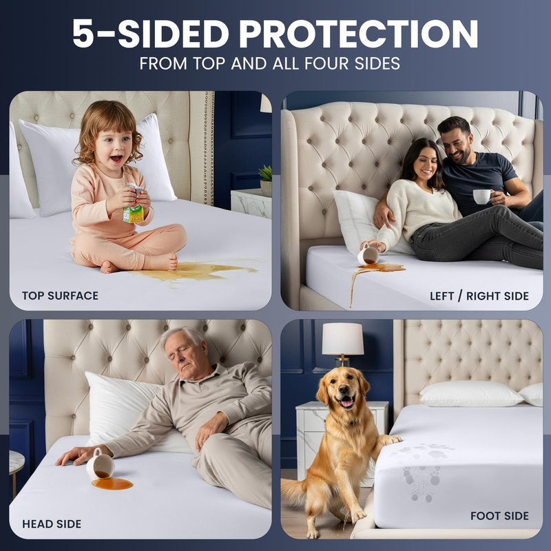 Utopia Bedding Waterproof 5-Sided Mattress Protector Twin Size, Premium Breathable Mattress Cover, Fitted Style with Stretchable Pockets (White)
