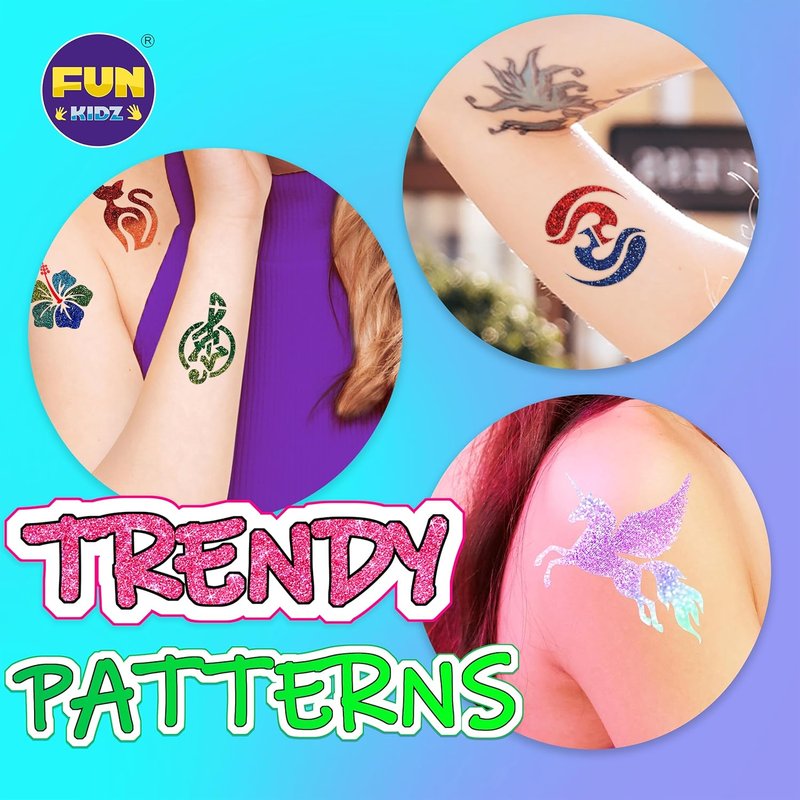 Tattoo Kit for Kids Ages 8-12 | FunKidz Sparkle Brush Body Art Markers & 106 Stencils