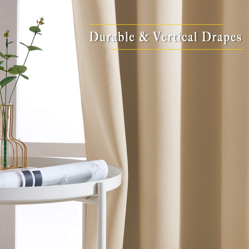 NICETOWN Beige Room Darkening Curtains Blackout 30 inch Curtains for Kitchen, Grommet Solid Window Treatments Sound Reducing for Bedroom, 2 Panels, W37 x L30, 2 Panels