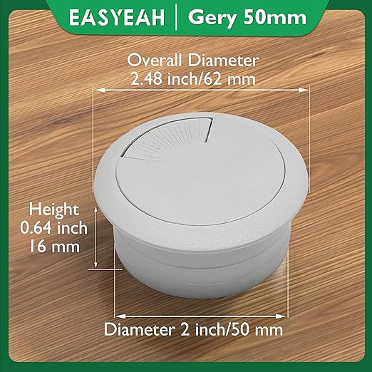 EASYEAH 2 Pcs Desk Grommet 2" / 50 mm, Desk Cord Hole Cover, Cable Grommet ABS Plastic, Desk Hole Grommet for Home & Office Pc, Detachable Adjustable Cable Cord Organizer-Light Grey