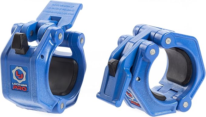 Lock-Jaw PRO 2 Barbell Collars Olympic Barbell Clamps 2 Pcs – Heavy Duty Bar Clamps for 2” & 50mm Olympic Bars – Secure Weight Bar Clamps for Strength Training & Home Gym Accessories – Blue
