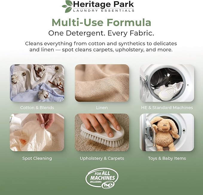 Heritage Park Luxury Laundry Detergent | Dermatologist Tested Plant based Natural & Enzyme Laundry Detergent | Sensitive Skin Friendly - Lavender Mist (64 fl oz Refill)